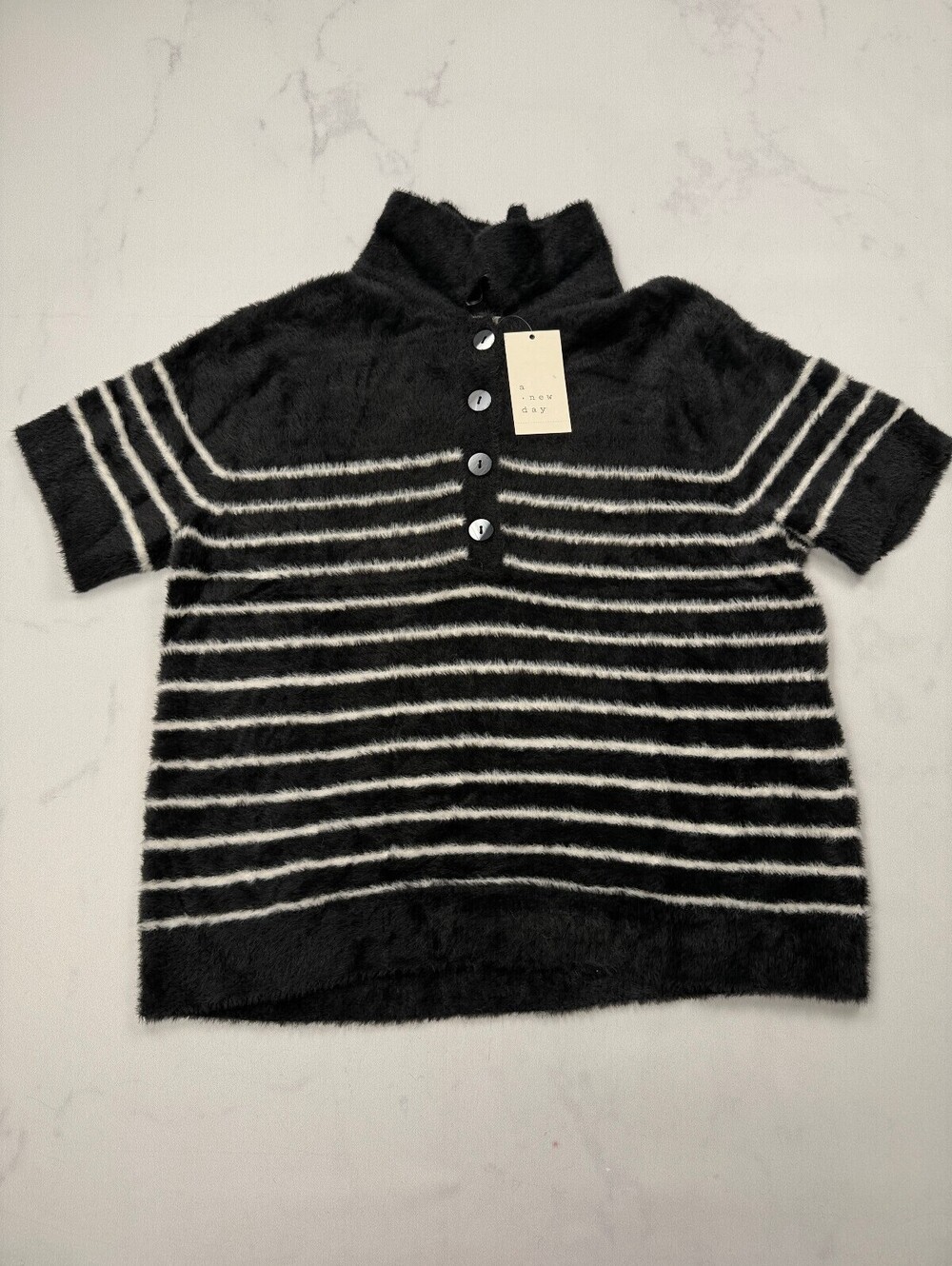 A New Day Striped Sweater Sweater Black Modern Classic Style - Womens M